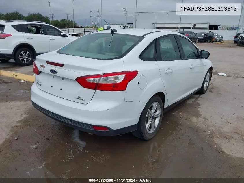 2014 Ford Focus Se VIN: 1FADP3F28EL203513 Lot: 40724506