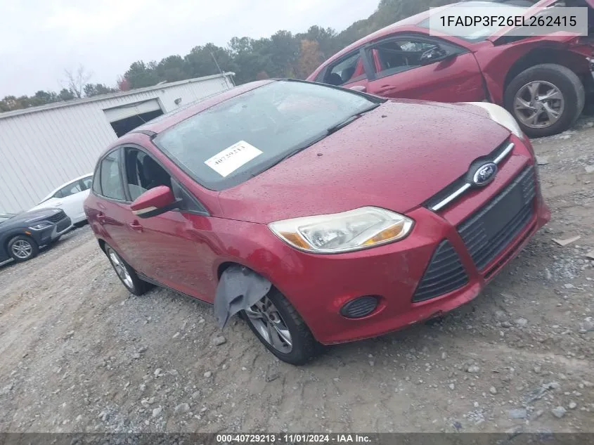 2014 Ford Focus Se VIN: 1FADP3F26EL262415 Lot: 40729213