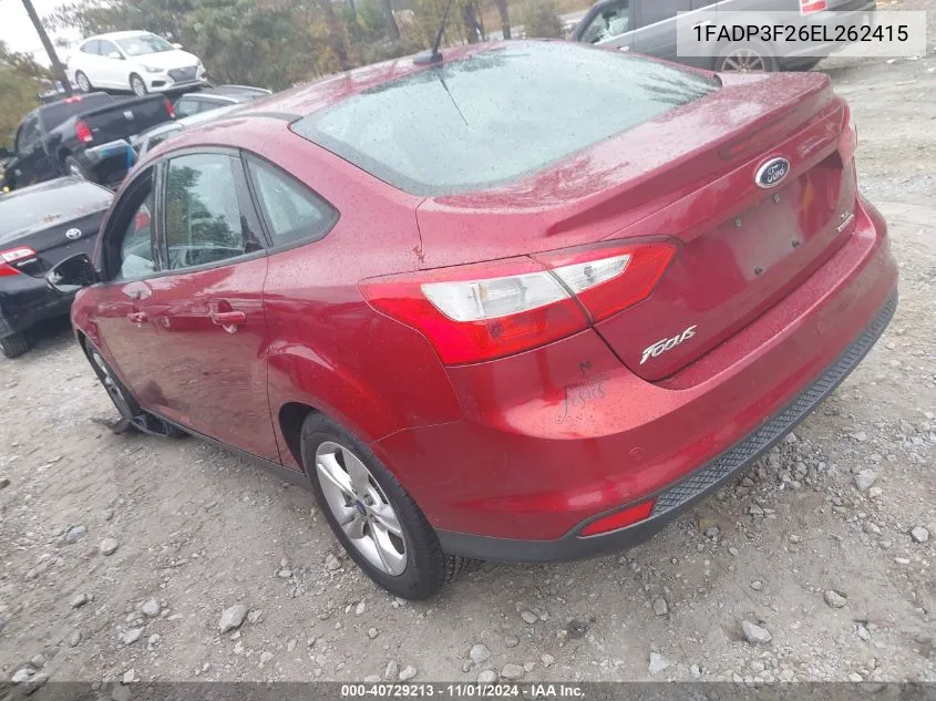 2014 Ford Focus Se VIN: 1FADP3F26EL262415 Lot: 40729213