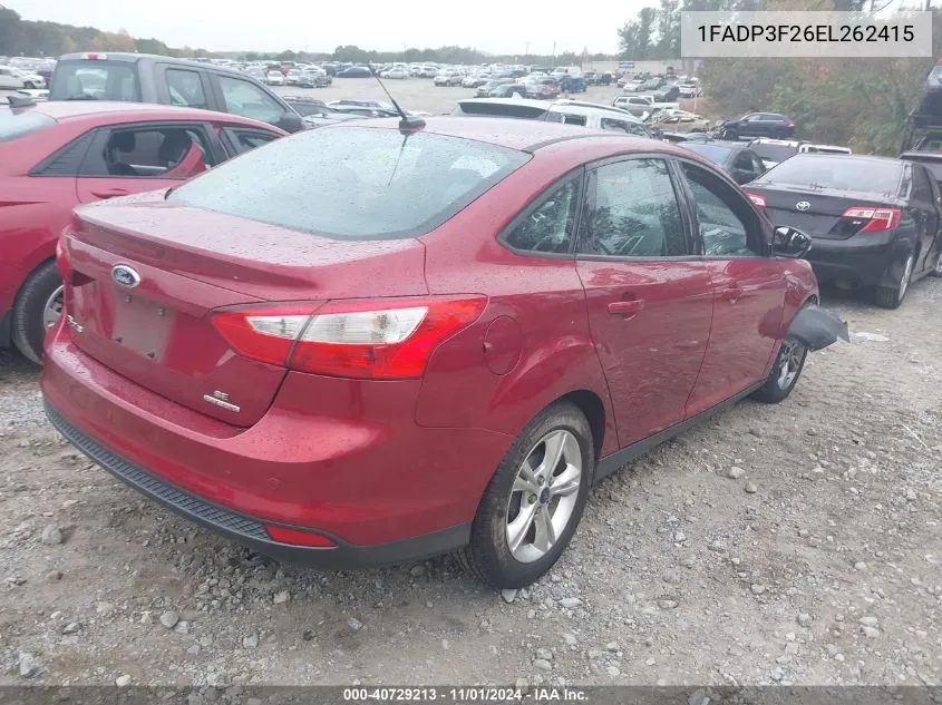 2014 Ford Focus Se VIN: 1FADP3F26EL262415 Lot: 40729213