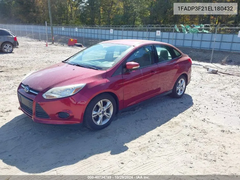 2014 Ford Focus Se VIN: 1FADP3F21EL180432 Lot: 40734789