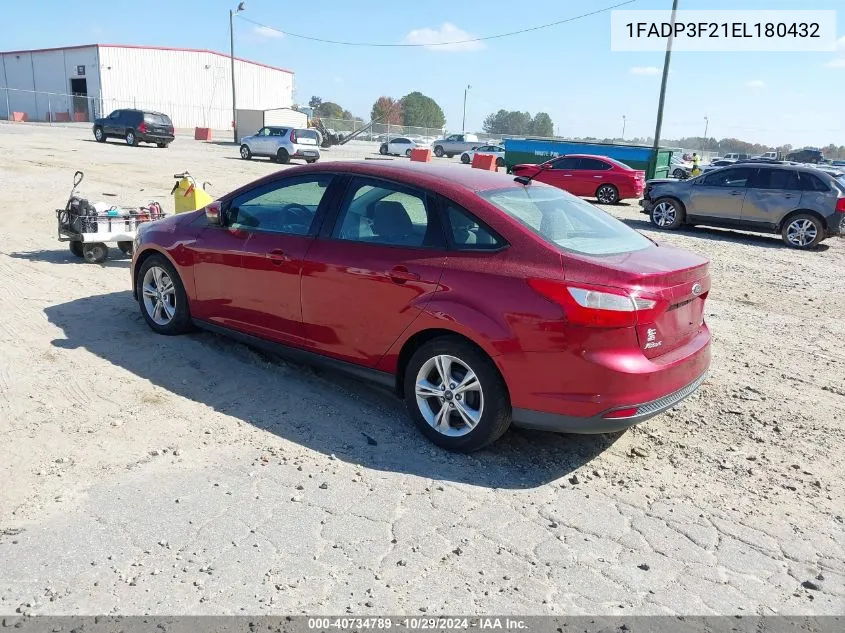 2014 Ford Focus Se VIN: 1FADP3F21EL180432 Lot: 40734789