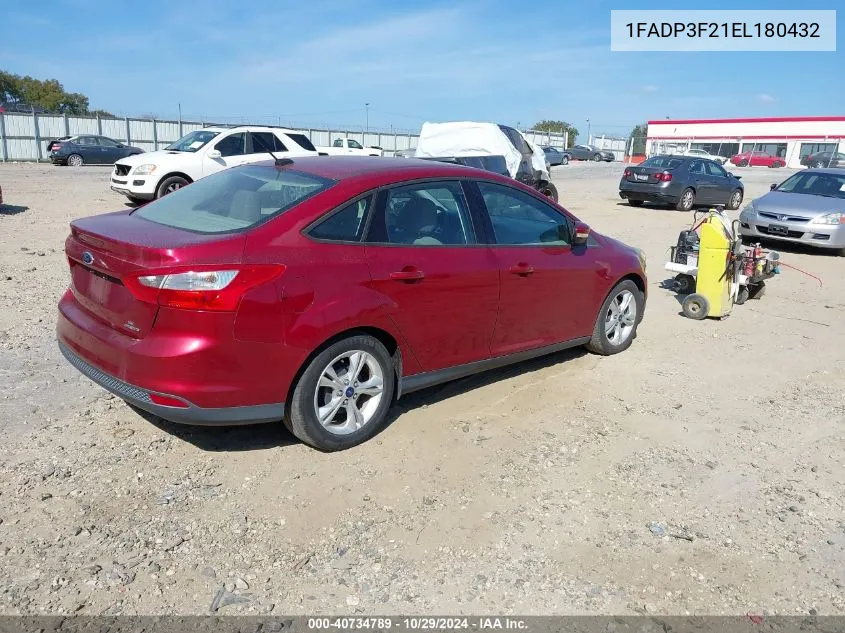 2014 Ford Focus Se VIN: 1FADP3F21EL180432 Lot: 40734789