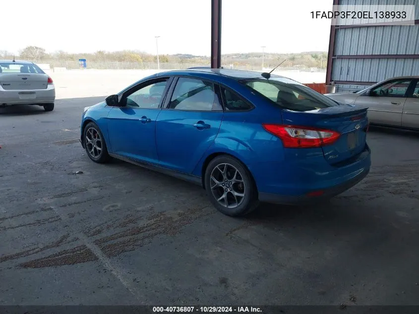 2014 Ford Focus Se VIN: 1FADP3F20EL138933 Lot: 40736807