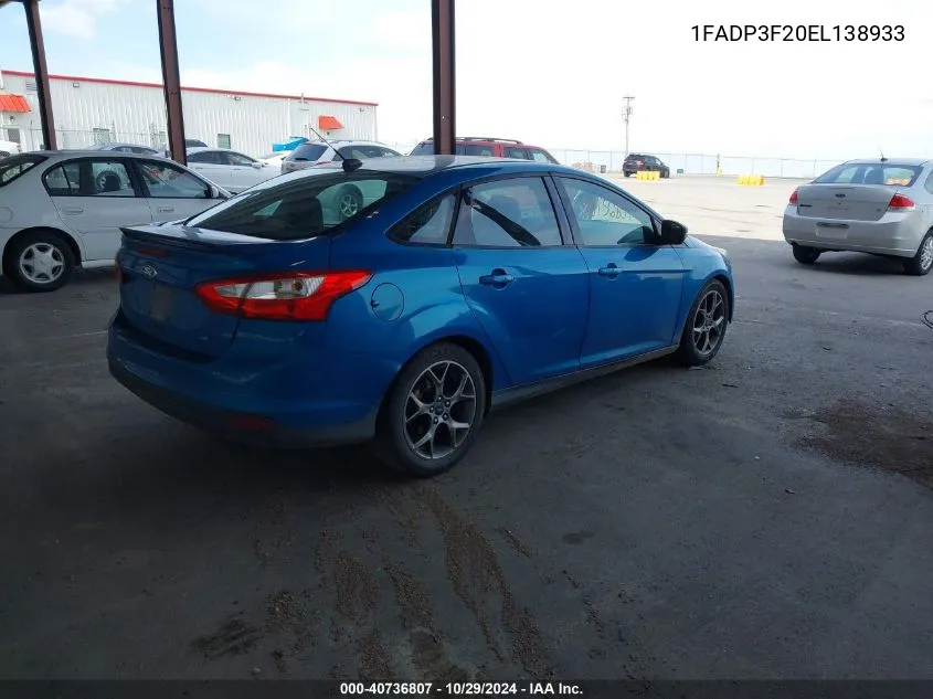 2014 Ford Focus Se VIN: 1FADP3F20EL138933 Lot: 40736807