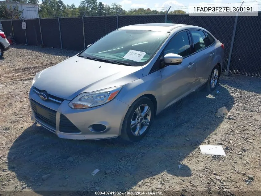 2014 Ford Focus Se VIN: 1FADP3F27EL360191 Lot: 40741982