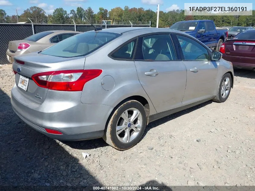 2014 Ford Focus Se VIN: 1FADP3F27EL360191 Lot: 40741982