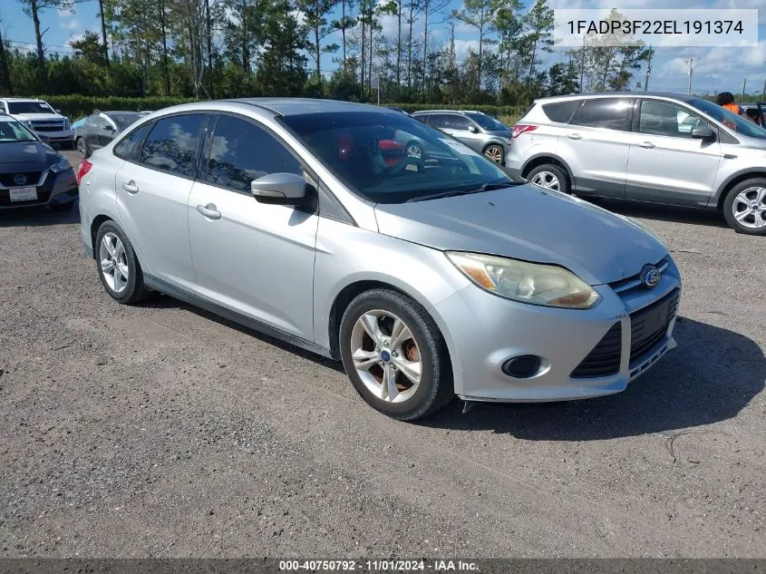 2014 Ford Focus Se VIN: 1FADP3F22EL191374 Lot: 40750792