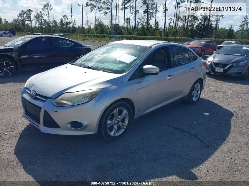 2014 Ford Focus Se VIN: 1FADP3F22EL191374 Lot: 40750792