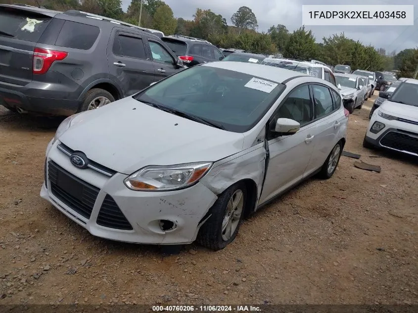 2014 Ford Focus Se VIN: 1FADP3K2XEL403458 Lot: 40760206