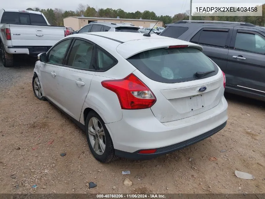 2014 Ford Focus Se VIN: 1FADP3K2XEL403458 Lot: 40760206