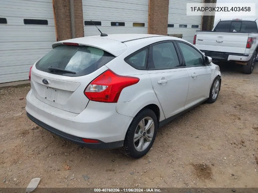 2014 Ford Focus Se VIN: 1FADP3K2XEL403458 Lot: 40760206