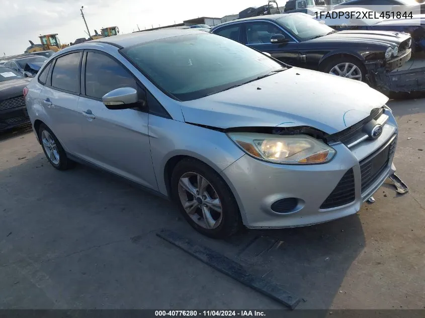 2014 Ford Focus Se VIN: 1FADP3F2XEL451844 Lot: 40776280