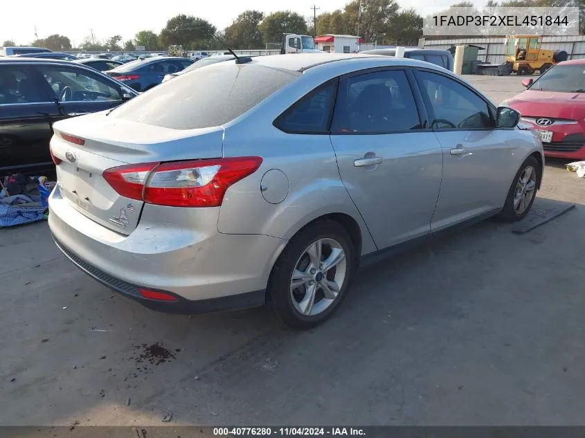 2014 Ford Focus Se VIN: 1FADP3F2XEL451844 Lot: 40776280