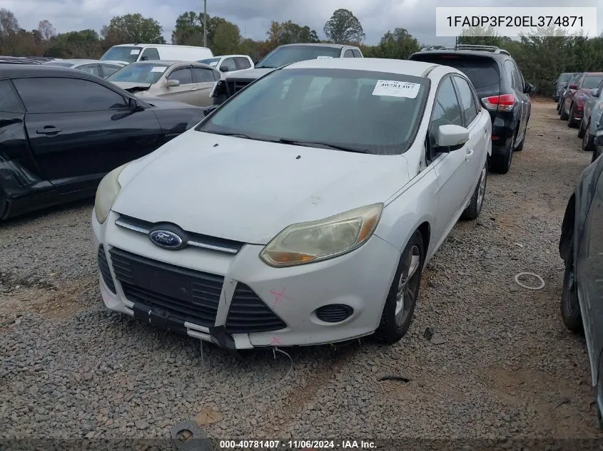 2014 Ford Focus Se VIN: 1FADP3F20EL374871 Lot: 40781407