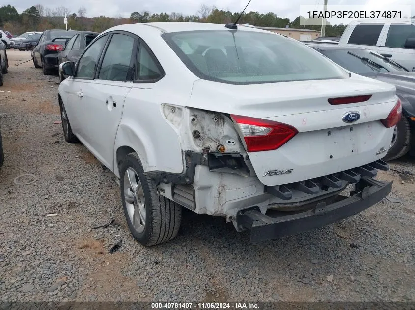 2014 Ford Focus Se VIN: 1FADP3F20EL374871 Lot: 40781407