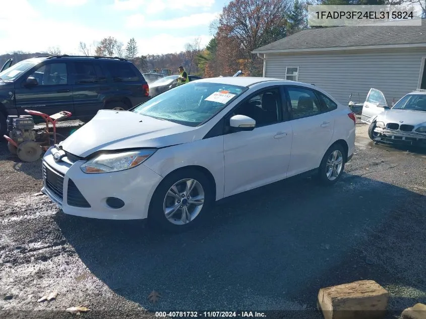 2014 Ford Focus Se VIN: 1FADP3F24EL315824 Lot: 40781732