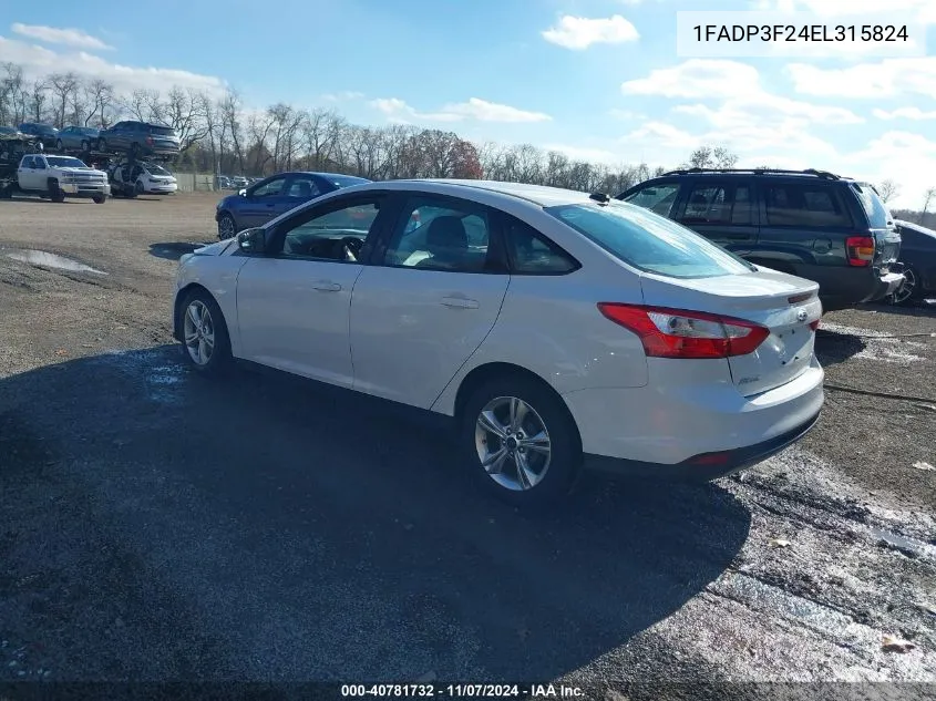 2014 Ford Focus Se VIN: 1FADP3F24EL315824 Lot: 40781732