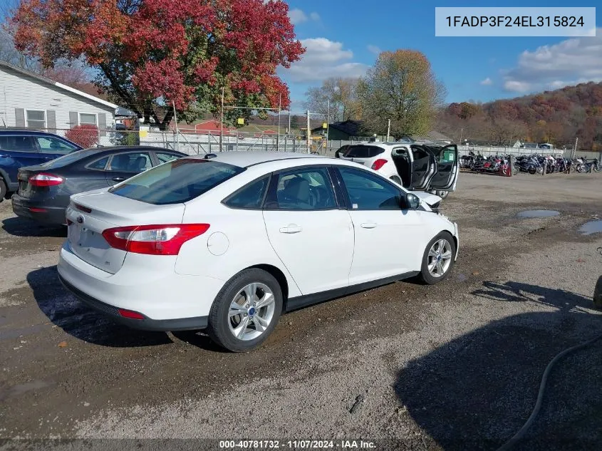 2014 Ford Focus Se VIN: 1FADP3F24EL315824 Lot: 40781732