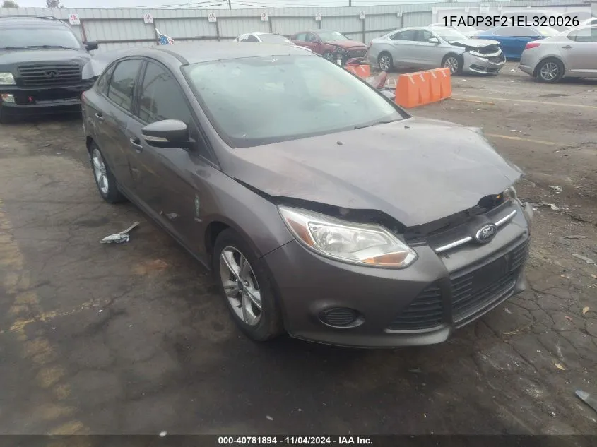 2014 Ford Focus Se VIN: 1FADP3F21EL320026 Lot: 40781894