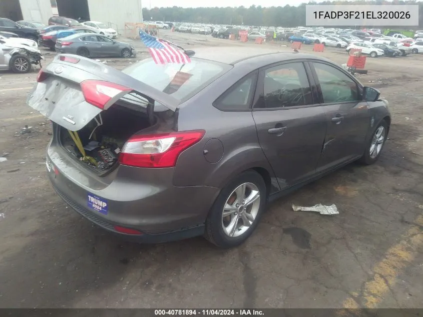 2014 Ford Focus Se VIN: 1FADP3F21EL320026 Lot: 40781894