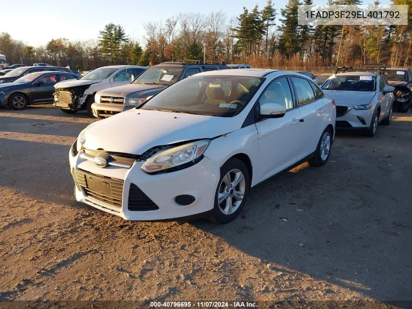 2014 Ford Focus Se VIN: 1FADP3F29EL401792 Lot: 40796695