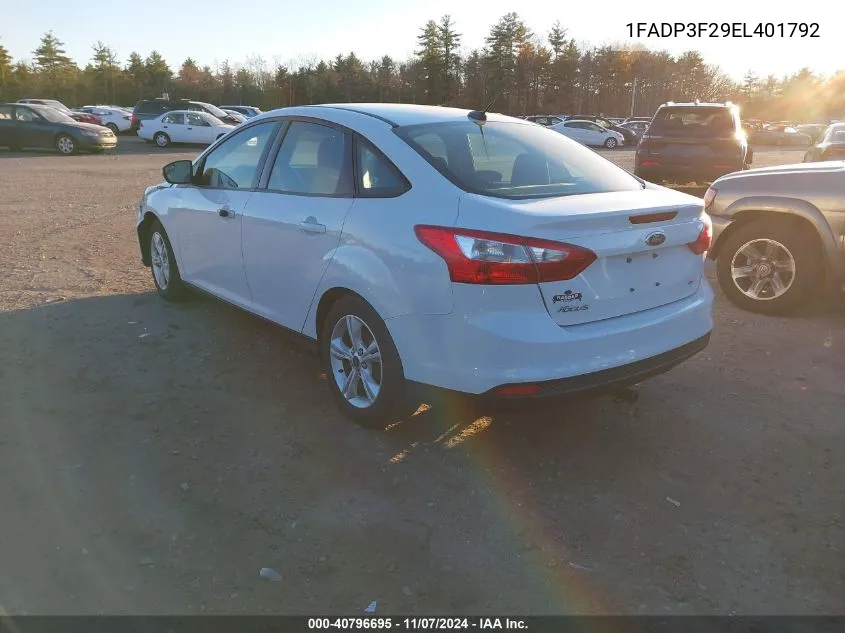 2014 Ford Focus Se VIN: 1FADP3F29EL401792 Lot: 40796695