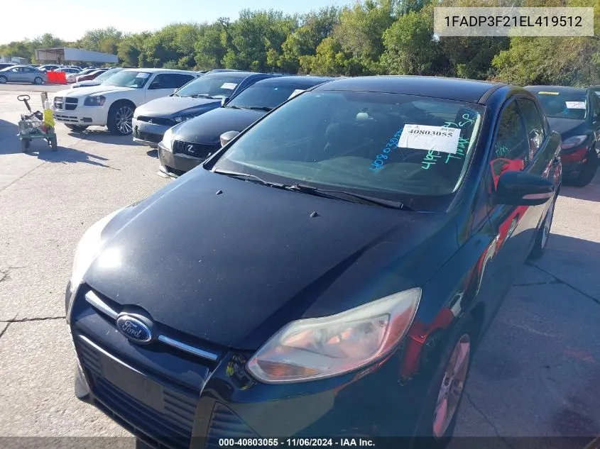 2014 Ford Focus Se VIN: 1FADP3F21EL419512 Lot: 40803055