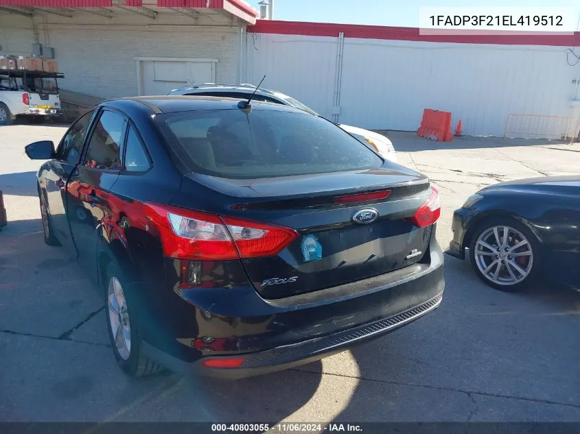 2014 Ford Focus Se VIN: 1FADP3F21EL419512 Lot: 40803055