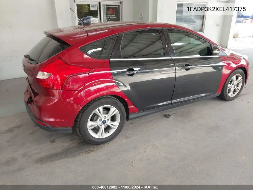 2014 Ford Focus Se VIN: 1FADP3K2XEL417375 Lot: 40812002