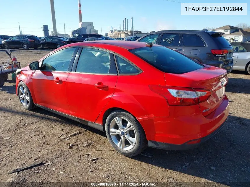 2014 Ford Focus Se VIN: 1FADP3F27EL192844 Lot: 40816370