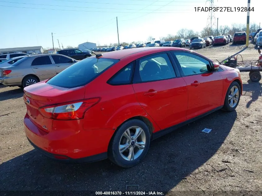 2014 Ford Focus Se VIN: 1FADP3F27EL192844 Lot: 40816370