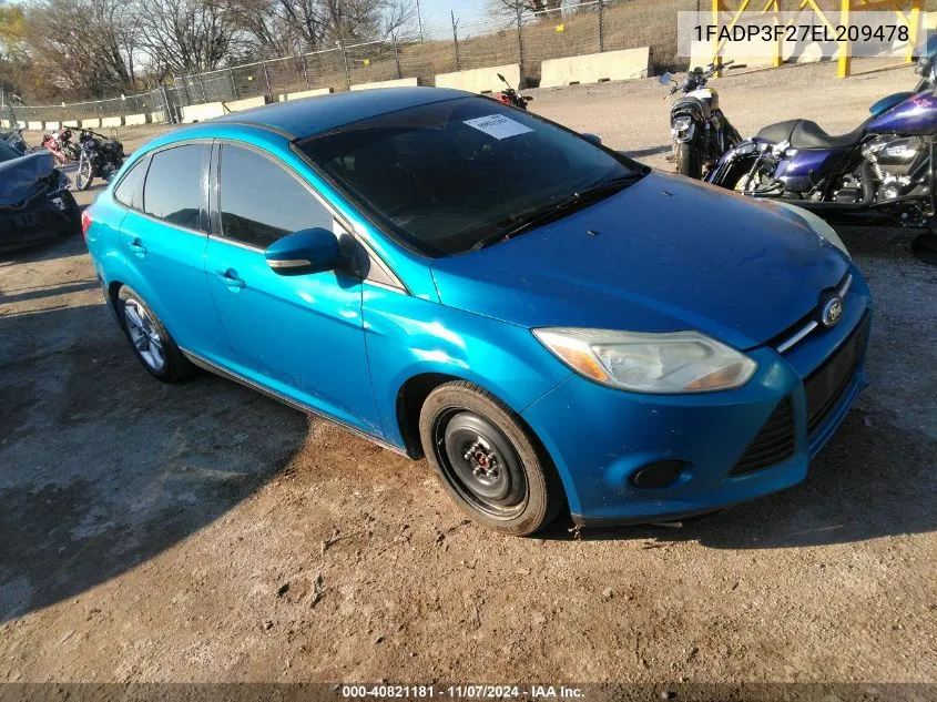 2014 Ford Focus Se VIN: 1FADP3F27EL209478 Lot: 40821181