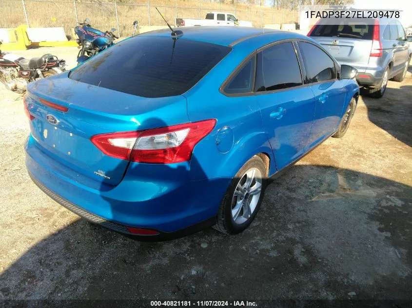 2014 Ford Focus Se VIN: 1FADP3F27EL209478 Lot: 40821181