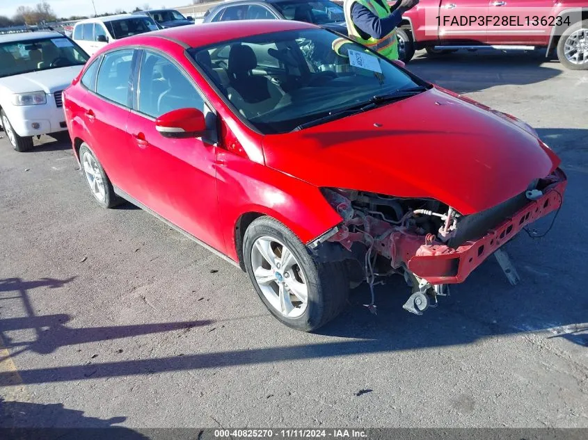 2014 Ford Focus Se VIN: 1FADP3F28EL136234 Lot: 40825270