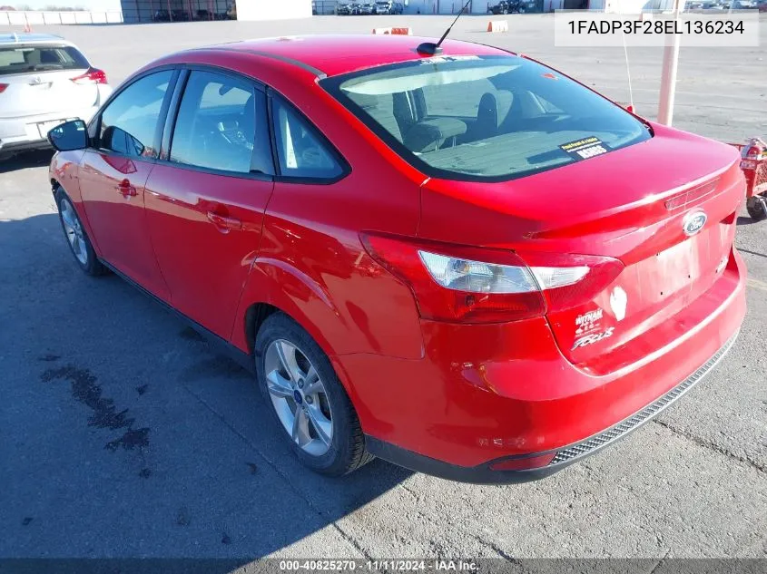 2014 Ford Focus Se VIN: 1FADP3F28EL136234 Lot: 40825270