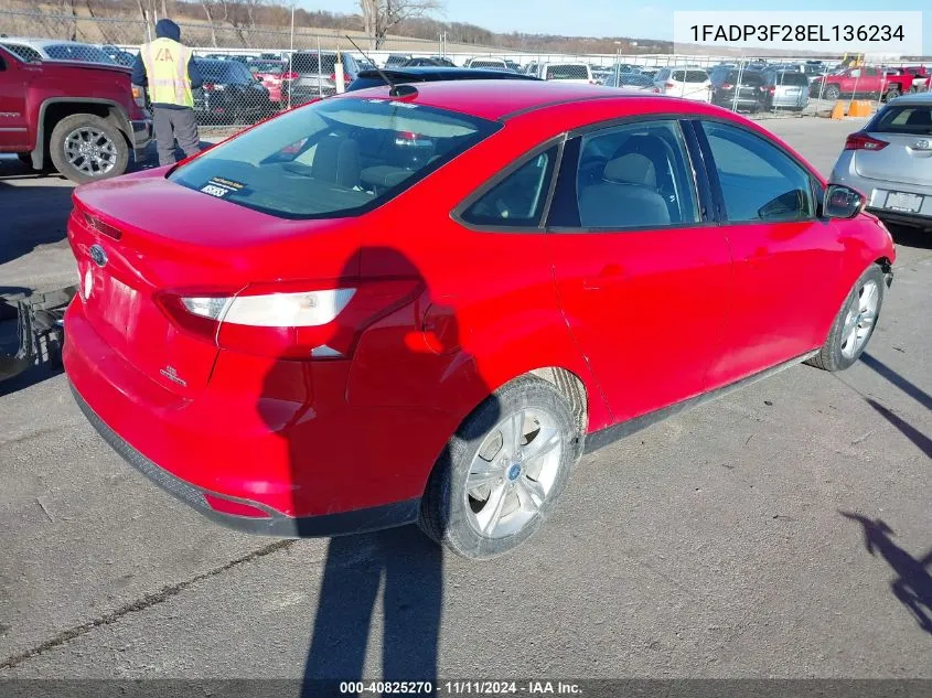 2014 Ford Focus Se VIN: 1FADP3F28EL136234 Lot: 40825270