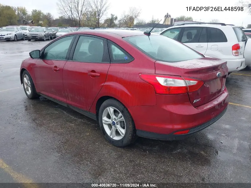 2014 Ford Focus Se VIN: 1FADP3F26EL448598 Lot: 40836720