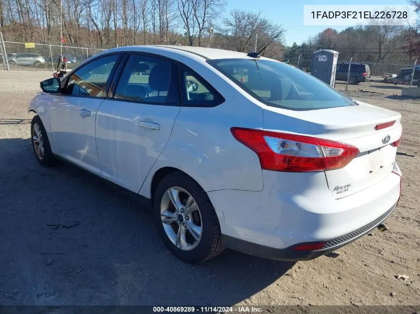 2014 Ford Focus Se VIN: 1FADP3F21EL226728 Lot: 40869289