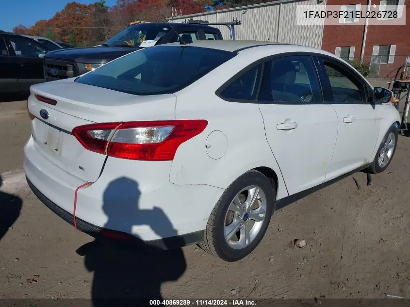 2014 Ford Focus Se VIN: 1FADP3F21EL226728 Lot: 40869289