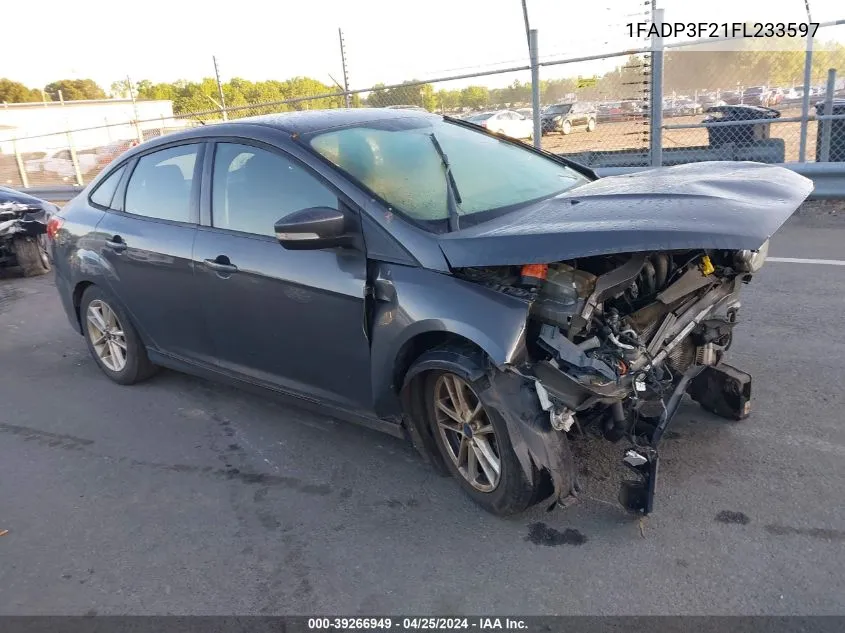 2015 Ford Focus Se VIN: 1FADP3F21FL233597 Lot: 39266949