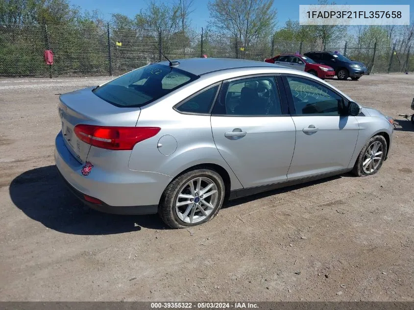 2015 Ford Focus Se VIN: 1FADP3F21FL357658 Lot: 39355322