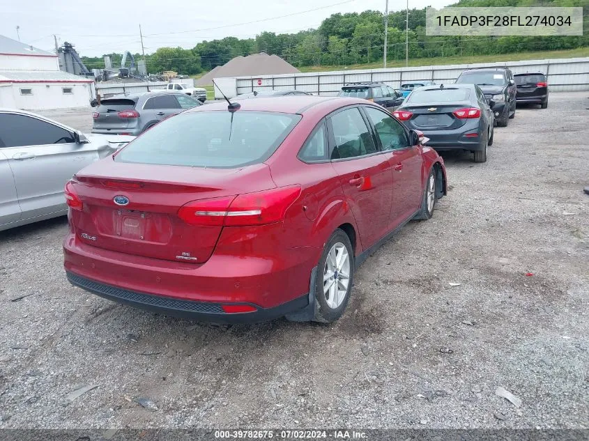 2015 Ford Focus Se VIN: 1FADP3F28FL274034 Lot: 39782675