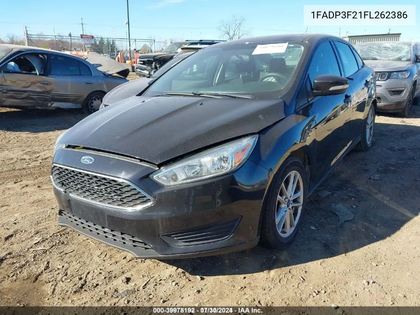 2015 Ford Focus Se VIN: 1FADP3F21FL262386 Lot: 39978192