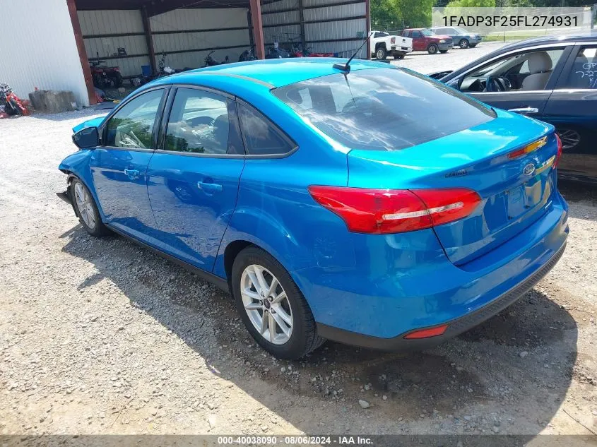 2015 Ford Focus Se VIN: 1FADP3F25FL274931 Lot: 40038090