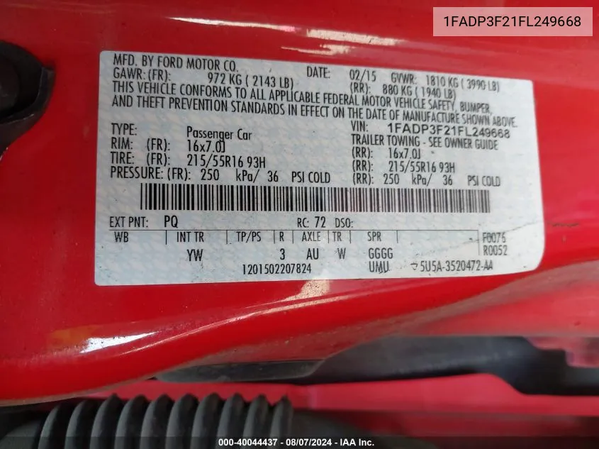 1FADP3F21FL249668 2015 Ford Focus Se