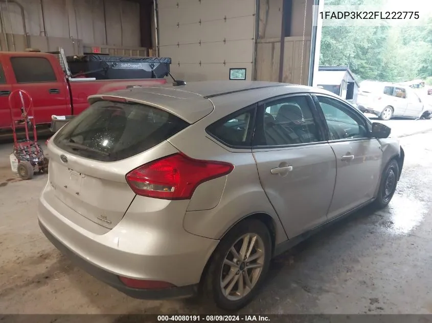 2015 Ford Focus Se VIN: 1FADP3K22FL222775 Lot: 40080191