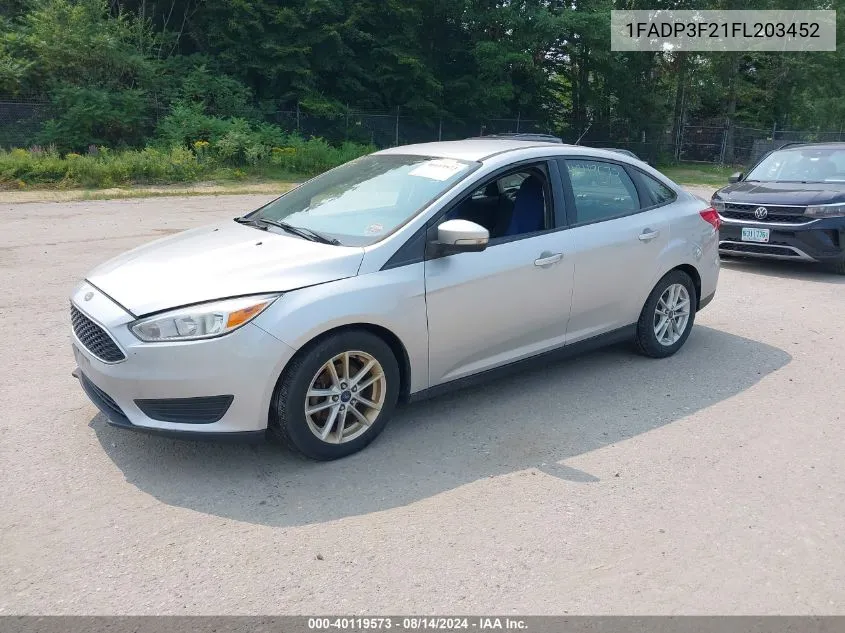 2015 Ford Focus Se VIN: 1FADP3F21FL203452 Lot: 40119573