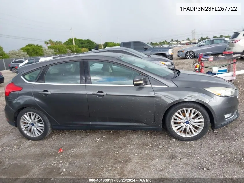 2015 Ford Focus Titanium VIN: 1FADP3N23FL267722 Lot: 40190011