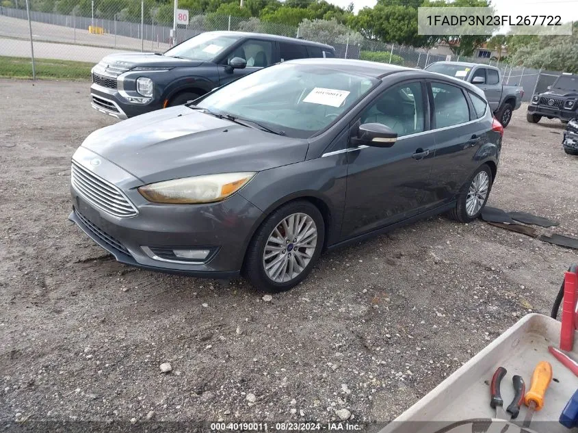 2015 Ford Focus Titanium VIN: 1FADP3N23FL267722 Lot: 40190011